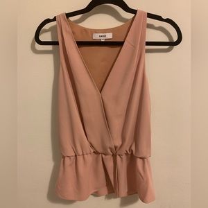 Likely Faux Wrap Sleeveless Peplum Hem Top; Blush; size XS